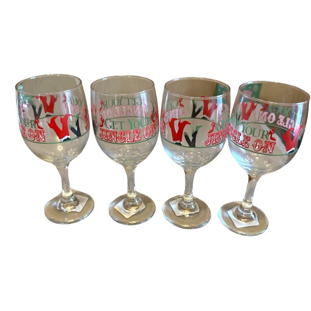 Set of 4 Christmas Holiday Drinking Wine Glasses Clear by DTSC Imports 11.5 oz